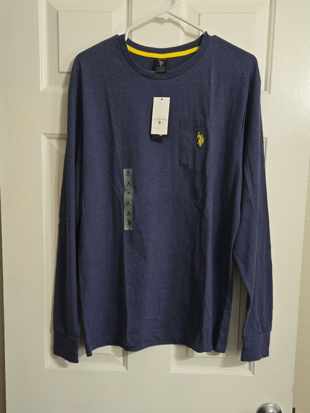Polo by Ralph Lauren Long Sleeve Pocket Tee in Navy with Yellow Pony